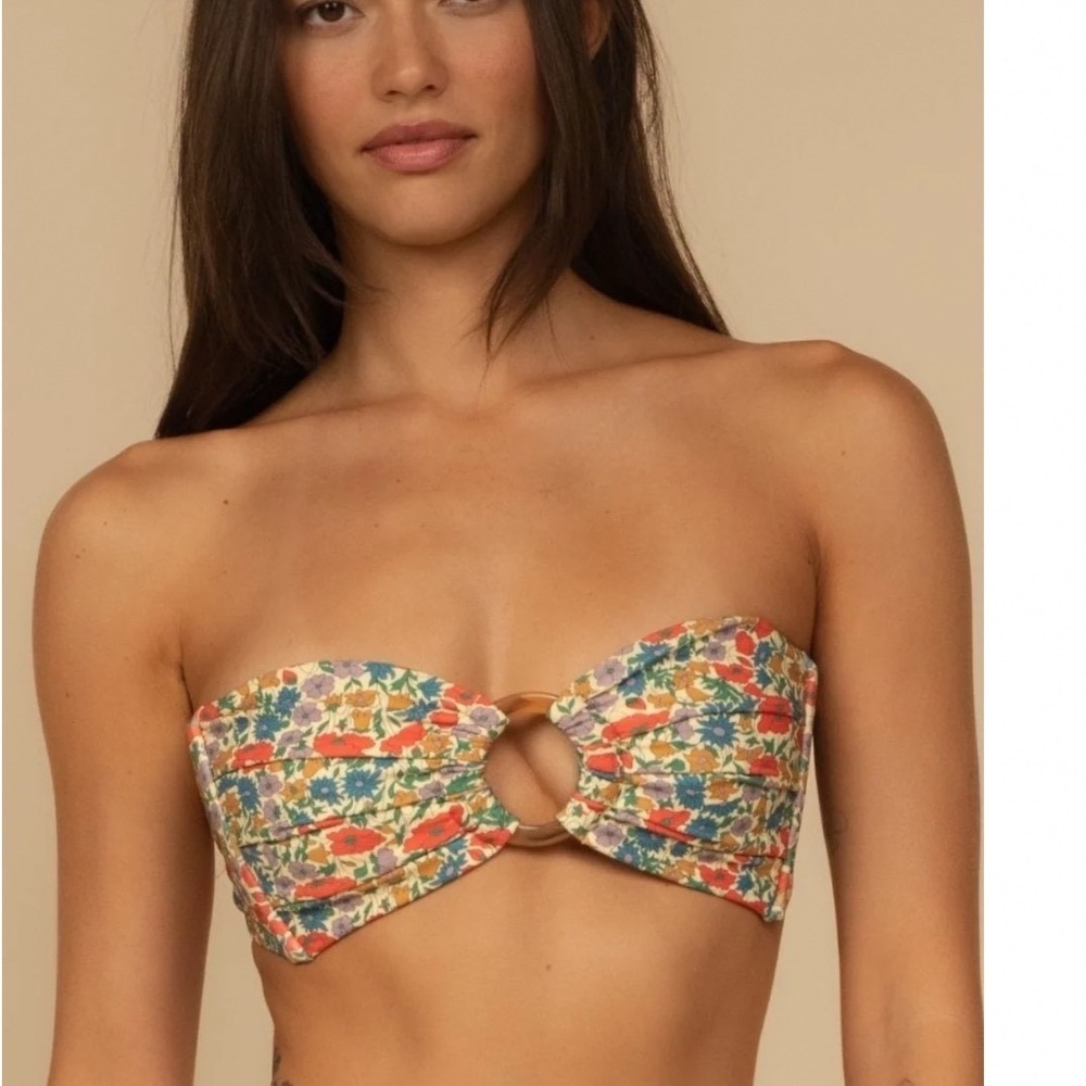 Montce Florencia Floral Tori Ties Bandeau Bikini Top Sweetheart Strapless Medium